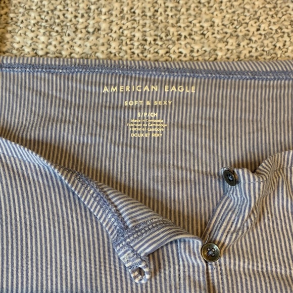 American Eagle Blue Striped Cold Shoulder Top - Picture 4 of 10